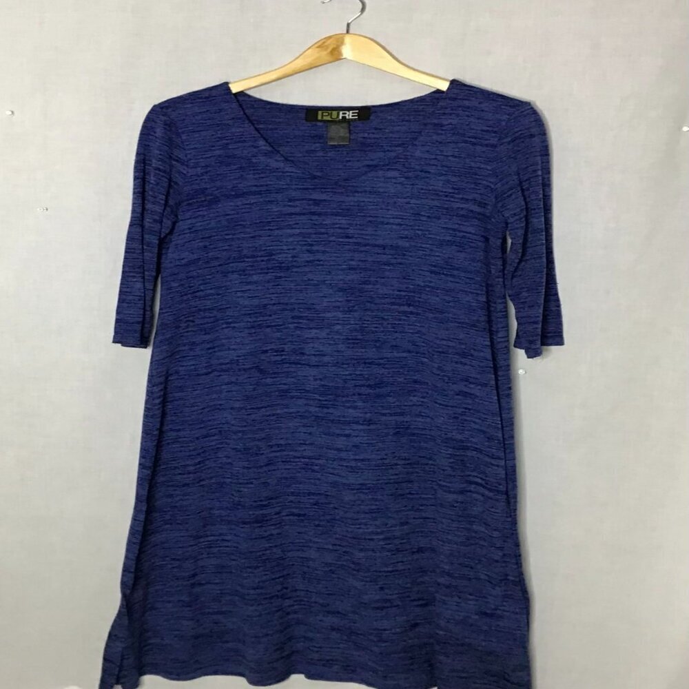 Pure Essence Womens Solid Blue V-Neck Short Sleeve MIDI T-Shirt‎ Dress Size Med
